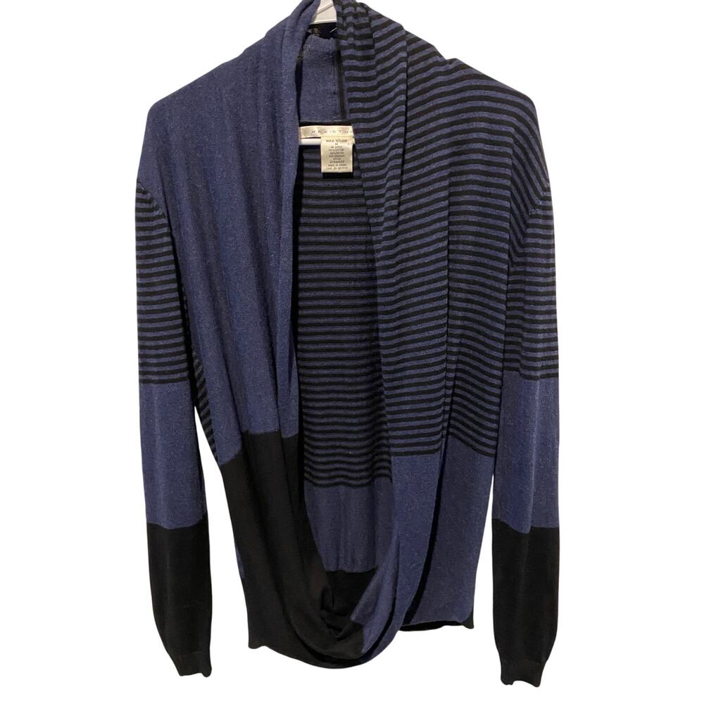 Max Studio Colorblock Long Sleeve Knit Top Medium Waterfall Front Light Sweater